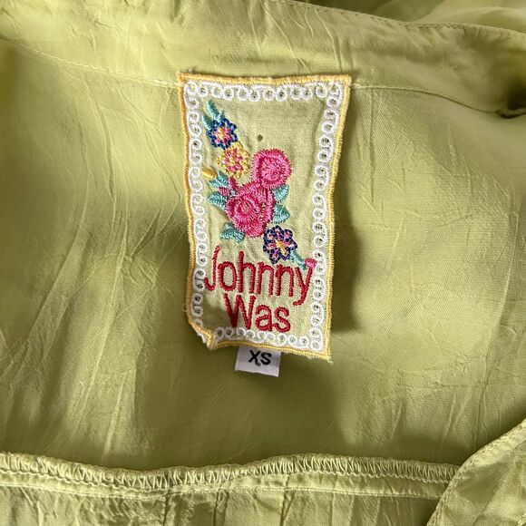 Johnny Was Embroidered Green Cupra Rayon Blouse Top Size XS - Picture 5 of 6